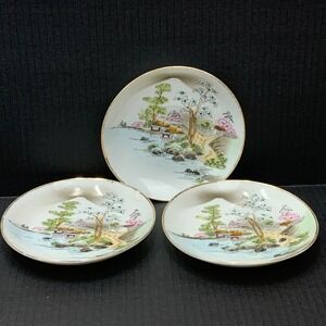 Vintage Made In Japan Decorative Plates Mount Fuji Asian‎ Landscape Set of 3